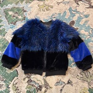 Super soft 2 Tone Faux Fur Jacket Black & Blue